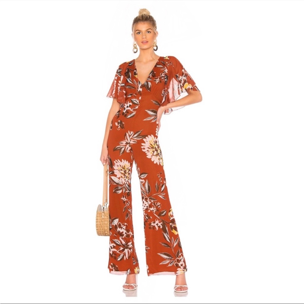 Tularosa Alexis Jumper Jumpsuit in Dalia Orange Floral Print